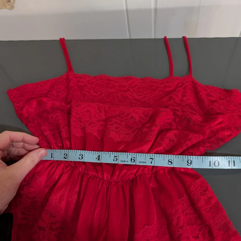 Vintage‎ Red Sheer Lace Nylon Teddy Lingerie Romper